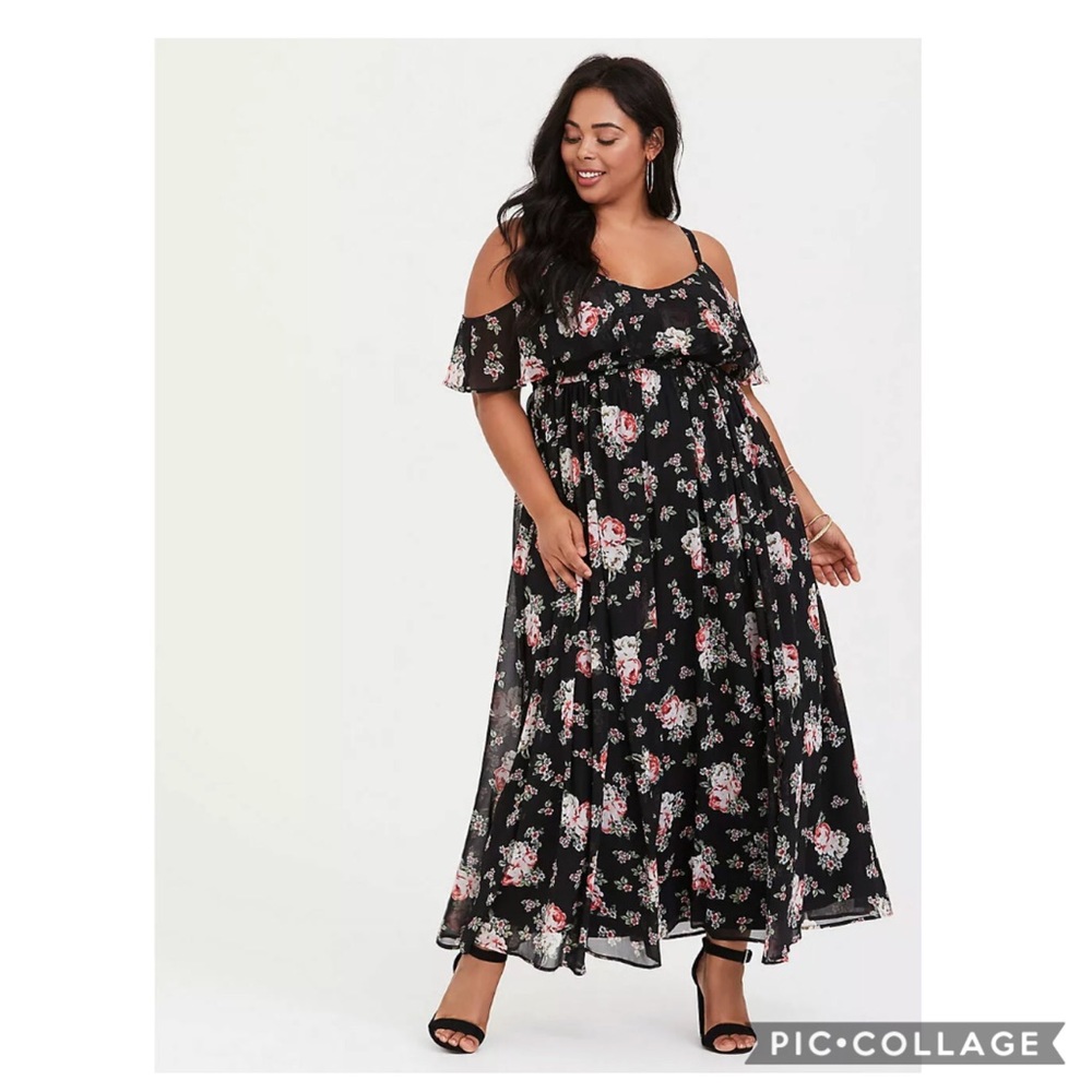 Torrid Floral Flutter Sleeve Cold Shoulder Dress